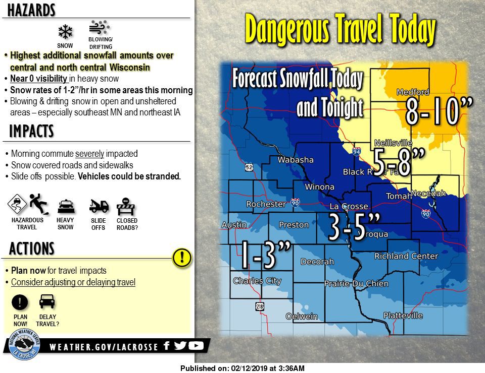 Map: Heavy snow closes schools in La Crosse area; travel hazardous across entire region